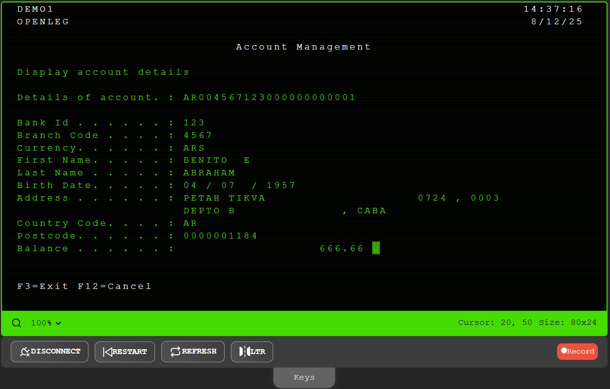 OpenLegacy Terminal - Account Management and User Interface